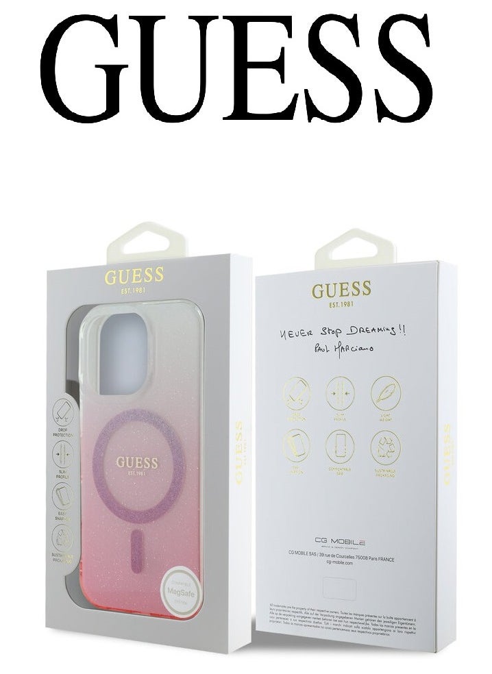 iPhone 16 Pro Case with elegant gradient pink design with original logo and design approved by the global brand GUESS