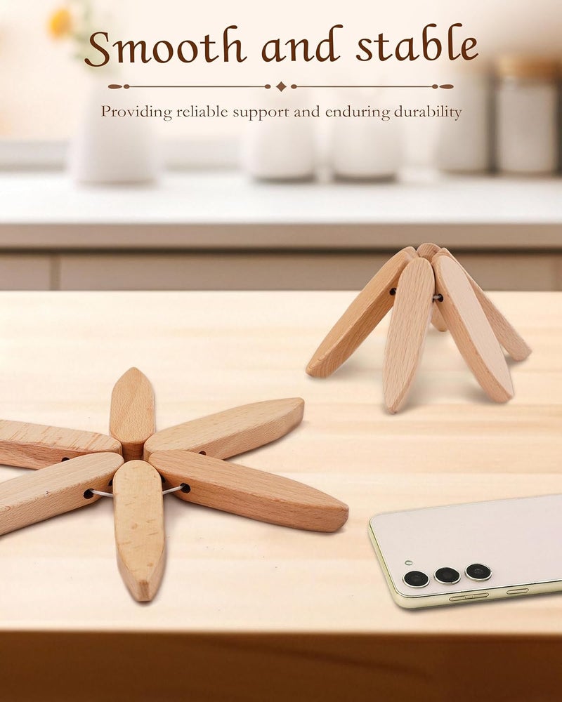 ATLIKE Wooden Tree Trivets for Hot Dishes, 3 Wooden Trivet + 1 Stand Natural Wooden Coaster for Hot Dishes, Pot, Bowl, Teapot, Hot Pot Holders, 3 Foldable Christmas Tree-Shaped Trivets - Image 3