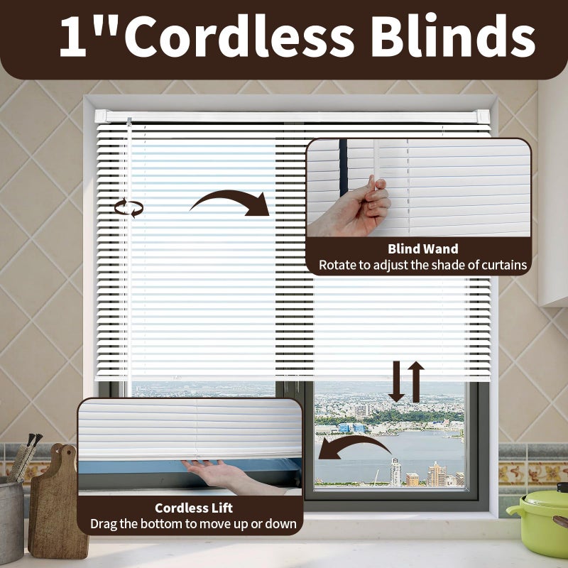 Taplzmg 1" Cordless Mini Blinds 21" W x 36" H, White Vinyl Blinds, Horizontal Light Filtering, Window Blinds for Indoor Windows, Office, Kitchen, Bathroom and Living Room. - Image 3