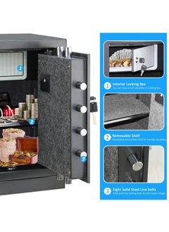 Rubik Large Safe Box Fire Resistant Dual Security Digital Keypad and Key Lock Secure Money Documents Jewelry for Home Office RBDI60-B (Size 60x41x34cm) Black  - Image 5