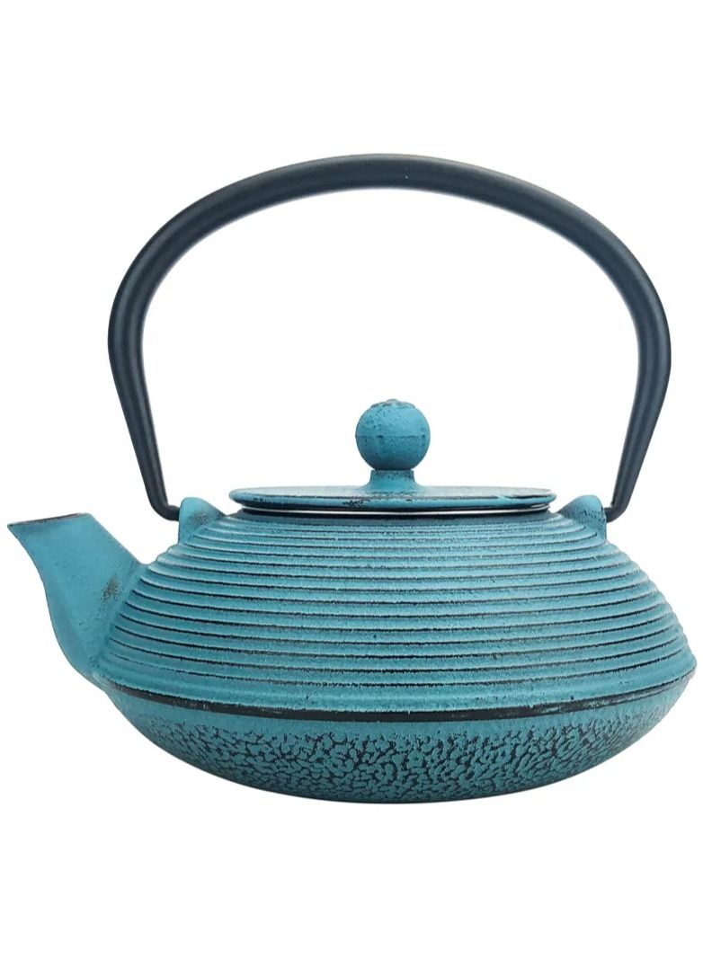 Tealand Durable Coated with Enamel Interior Cast Iron Tea Kettle With Lid And Loose Leaf Tea Infuser (Blue) 0.6 Liter  - Image 1