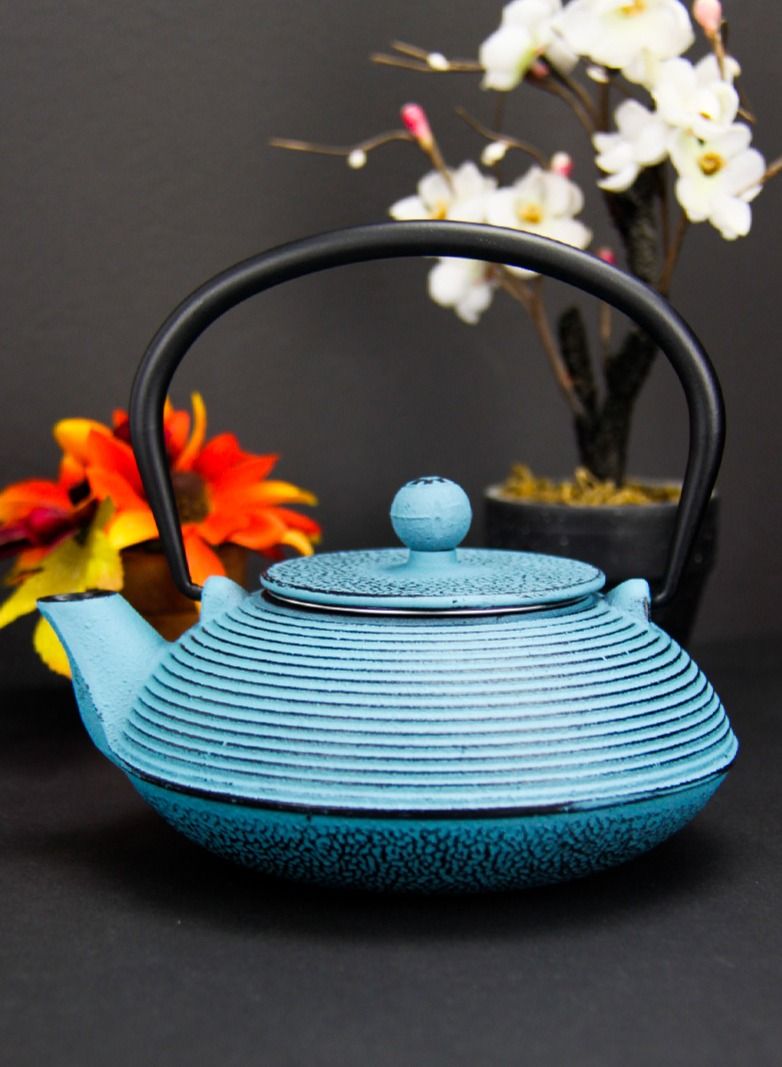 Tealand Durable Coated with Enamel Interior Cast Iron Tea Kettle With Lid And Loose Leaf Tea Infuser (Blue) 0.6 Liter  - Image 5