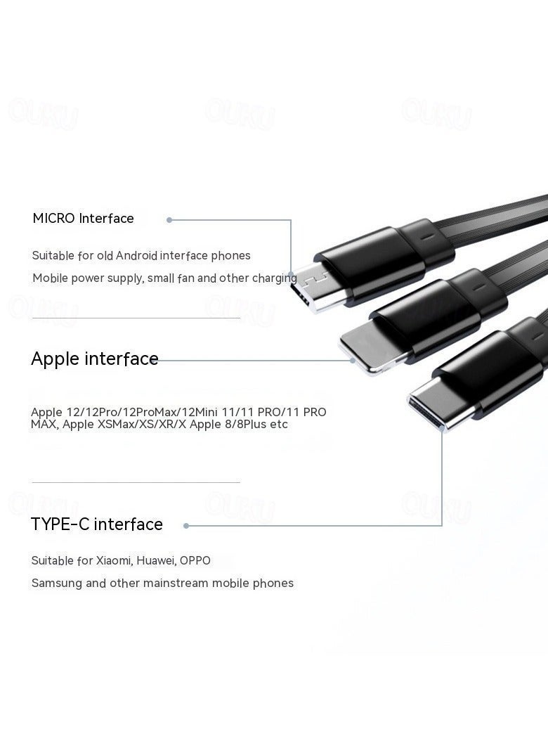 اي تي اي كابل بيانات قابل للسحب 3 في 1 فائق السرعة للشحن بقوة 66 وات - من USB إلى Micro، iPhone، Type-C (1.1 متر، أسود) - Image 4