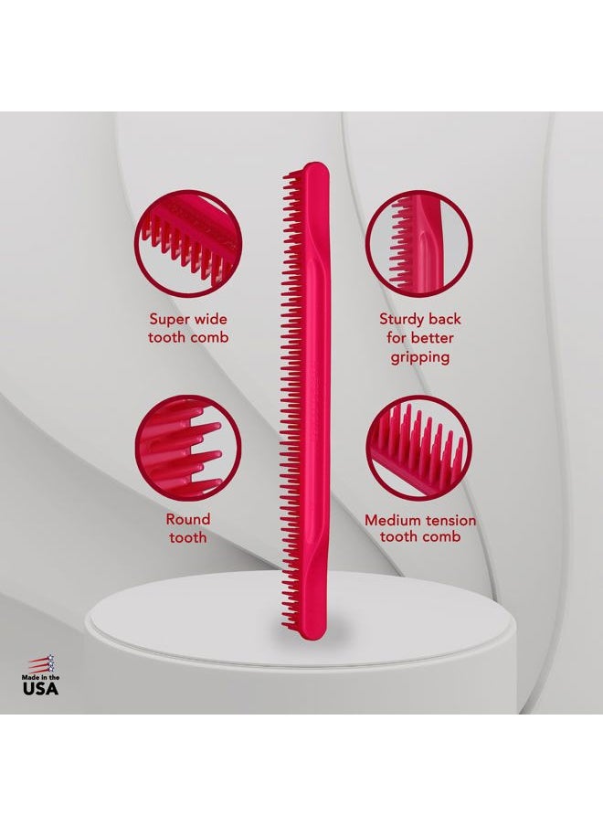 Allegro Combs - 3-Row Detangling Comb, Wide Tooth Curl Defining Brush, Perfect for Women Curly Hair Stylists, Curl Defining Comb, Pink, Made In The USA, 1 Piece - Image 1