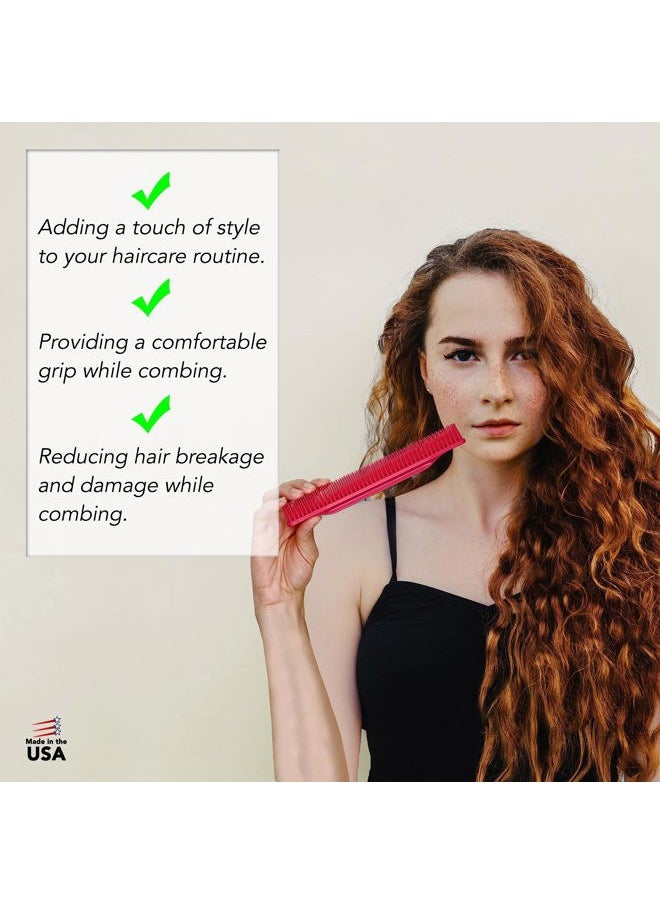 Allegro Combs - 3-Row Detangling Comb, Wide Tooth Curl Defining Brush, Perfect for Women Curly Hair Stylists, Curl Defining Comb, Pink, Made In The USA, 1 Piece - Image 1