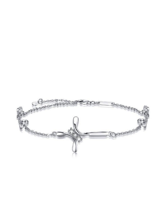 OneSight Cross Ankle Bracelet For Women, 925 Sterling Silver Charm Adjustable Foot Anklet, Large Cross Bracelet (Three Cubic Zirconia Diamond Cross) - Image 1