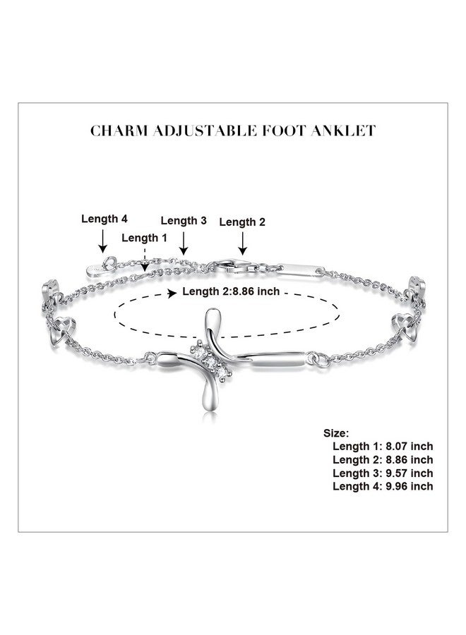 OneSight Cross Ankle Bracelet For Women, 925 Sterling Silver Charm Adjustable Foot Anklet, Large Cross Bracelet (Three Cubic Zirconia Diamond Cross) - Image 2