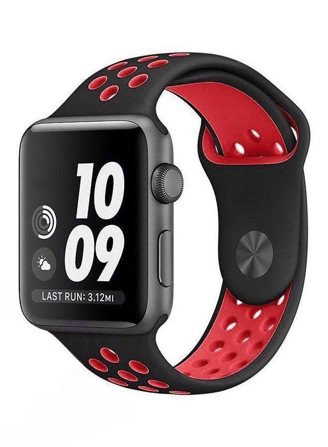 Soft Silicone Replacement Wrist Band For Apple Watch Series 5/6/7 42/44/45mm Black/Red