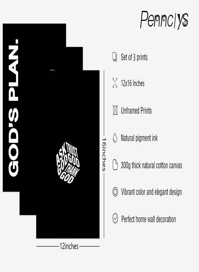 Pennclys Christian Jesus Wall Art Black White God Canvas Wall Decor Religious Bible Verse Poster Modern Christian Cross Painting Artwork Christ Scripture Prints Picture for Bedroom 12x16 Inch Unframed Set of 3 - Image 2