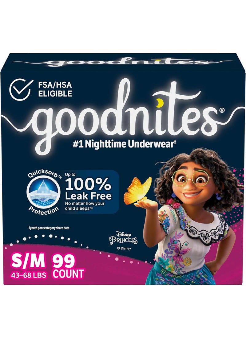 GoodNites Goodnites Girls' Bedwetting Underwear, Size S/M (43-68 lbs), 99 Ct (3 Packs of 33), Packaging May Vary 