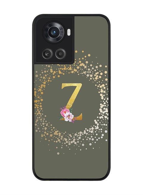 Rugged Black edge case for OnePlus 10R 5G/OnePlus Ace 5G Slim fit Soft Case Flexible Rubber Edges Anti Drop TPU Thin Cover - Custom Monogram Initial Letter Floral Pattern Alphabet - Z (Olive Green )