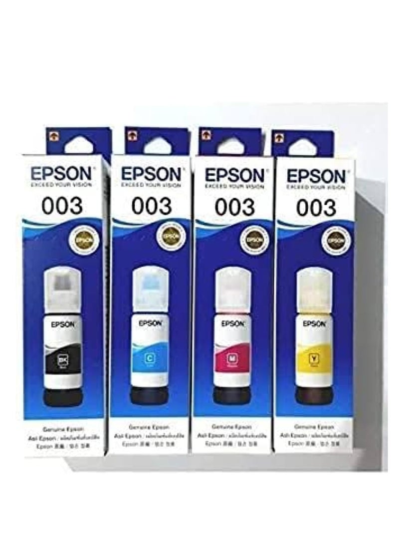 Generic Epson 003 Ink 65ml Black, Cyan, Magenta, Yellow for (L3110, L3150) Tri-Color Ink Bottle (Pack of 4)  - Image 1