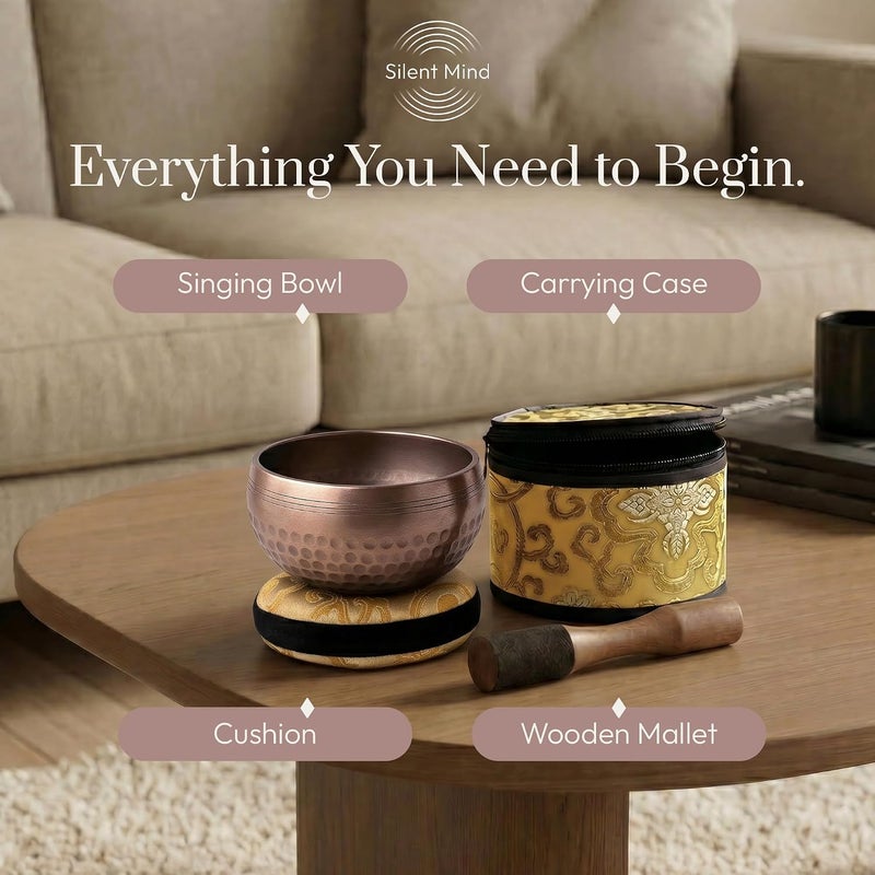 Silent Mind Tibetan Singing Bowl Set – Authentic Hand-Tuned Sound Bowl for Meditation – Complete Meditation Bowl Kit with Cushion, Mallet, Box & Guide – Perfect Tibetan Bell for Yoga, Relaxation, & Sound Healing - Image 5