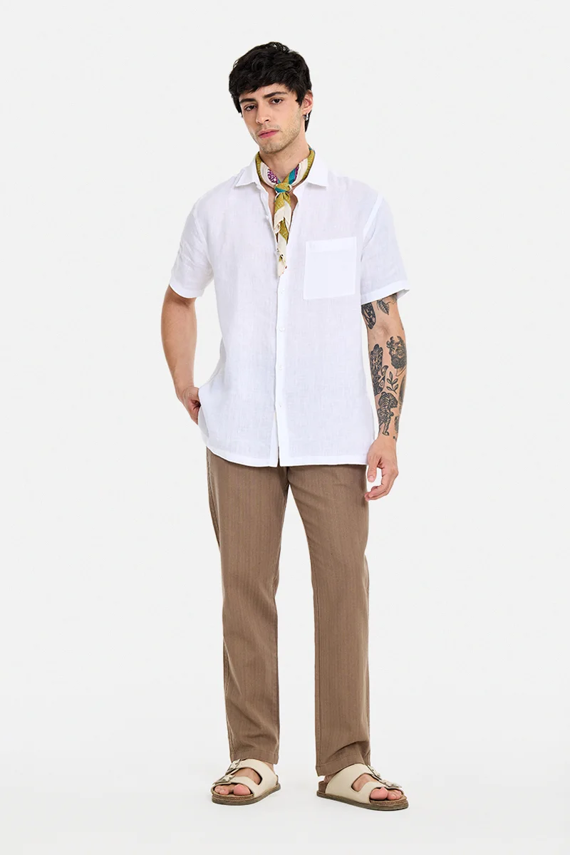 SNITCH White Solid Half Sleeve Regular Fit Shirt