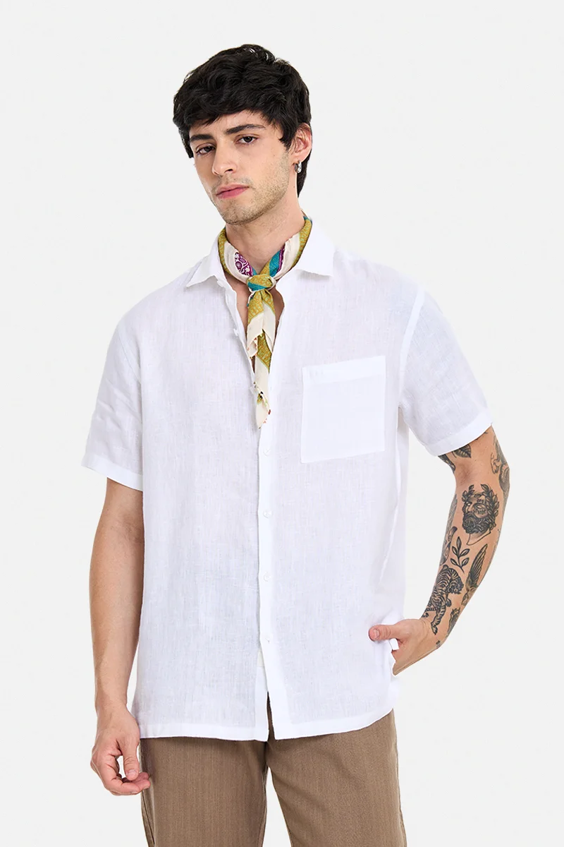 SNITCH White Solid Half Sleeve Regular Fit Shirt