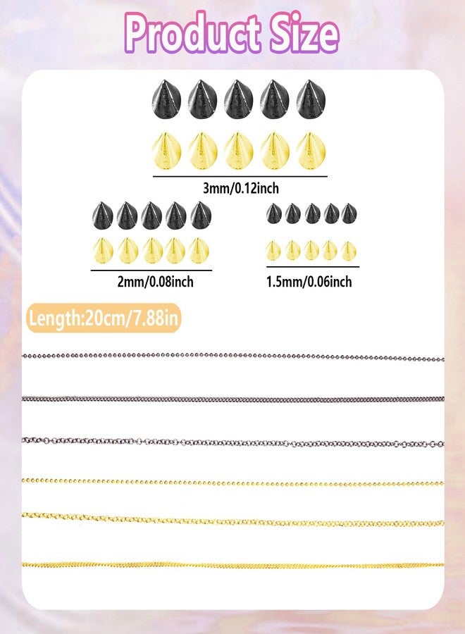CESUSME Silver Gold Goth Nail Spikes Charms, 6 Strips Punk Black Gold Nail Chains Charms, Alloy Gothic Chrome Spikes Studs Nail Charms, Y2k Metal Nail Art Chains for Nails DIY Design Accessories - Image 2
