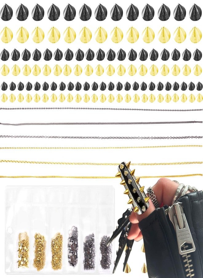 CESUSME Silver Gold Goth Nail Spikes Charms, 6 Strips Punk Black Gold Nail Chains Charms, Alloy Gothic Chrome Spikes Studs Nail Charms, Y2k Metal Nail Art Chains for Nails DIY Design Accessories - Image 1