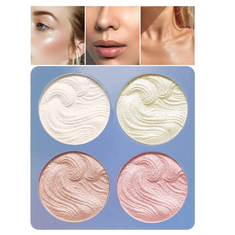 Boobeen Highlighter Palette - Powder Shimmer Highlighter Makeup Facial Illuminator Bronzer Palette - Waterproof Long Lasting - Image 1