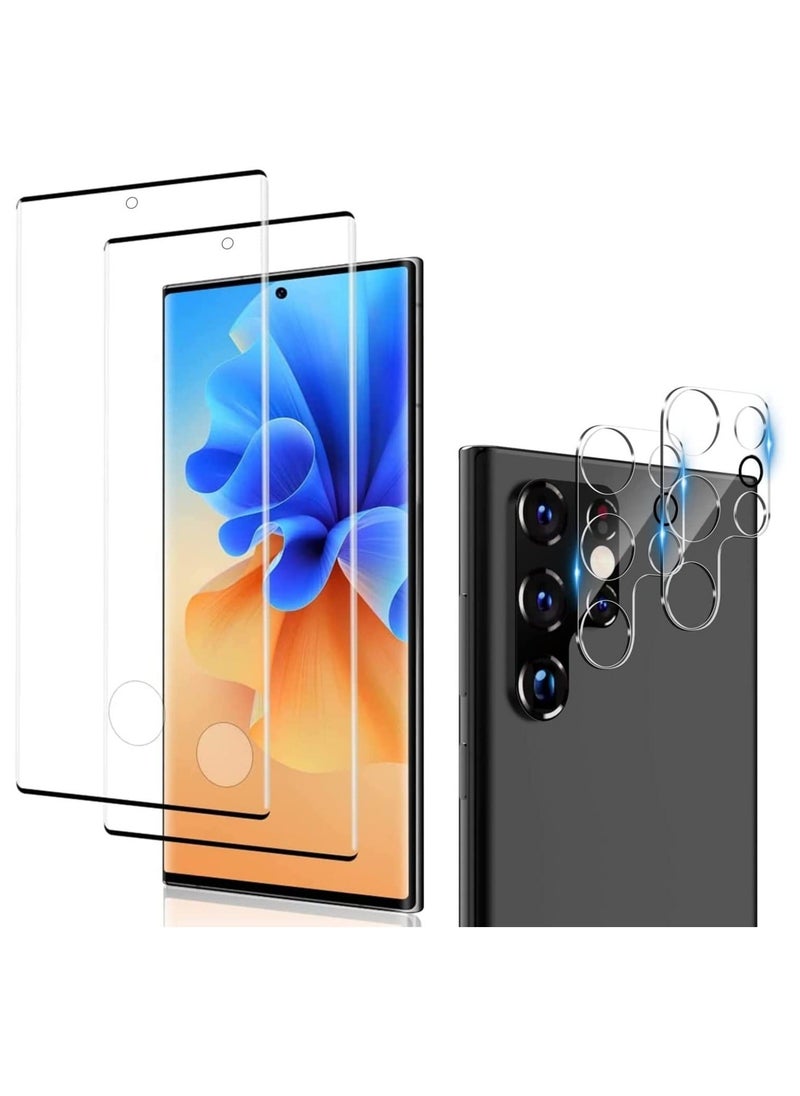 HuHa 2+2 Pack Galaxy S22 Ultra Screen Protector with Camera Lens Protector, HD Tempered Glass Film Support Fingerprint Unlock, 3D Curved, Anti Scratch, Bubble Free  - Image 1