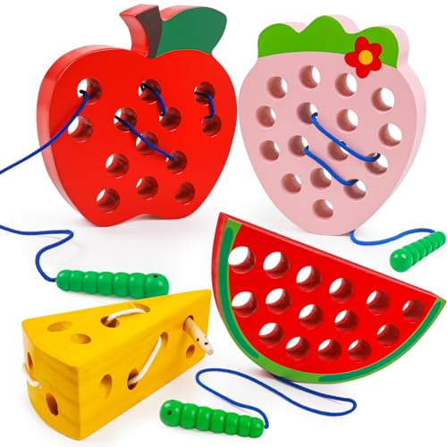 NAODONGLI Wooden Toys Lacing Toys for Toddlers 35Plane Activities Car Travel Toy Montessori Educational Learning Threading Toys for Fine Motor Easter Basket Stuffers Gift for Boys Girls4 pcs - Image 1