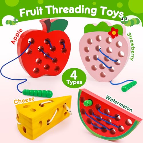 NAODONGLI Wooden Toys Lacing Toys for Toddlers 35Plane Activities Car Travel Toy Montessori Educational Learning Threading Toys for Fine Motor Easter Basket Stuffers Gift for Boys Girls4 pcs - Image 5
