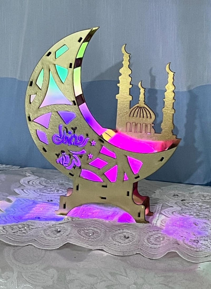 هلال رمضان خشبي مع اضاءة (حجم كبير) 30*30 سم  - Image 2