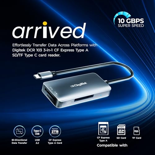 DIGITEK® DCR-103 CFA 3 in 1 CF Express Type A/SD & TF Type C USB 3.2 Card Reader, Support SD/SDHC/SDXC/UHS-I/RS-MMC, Support Mac OS iPad OS Window Android Linux & Harmony, Bidirectional Data Transfer - Image 2