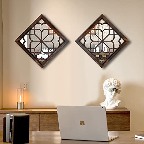Wocred 2 PCS Square Wall Mirror,Gorgeous Rustic Farmhouse Accent Mirror,Caramel Color Entry Mirror for Bathroom Renovation,Bedrooms,Living Rooms and More(12”x12”) - Image 2