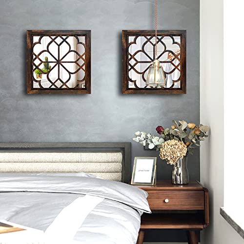 Wocred 2 PCS Square Wall Mirror,Gorgeous Rustic Farmhouse Accent Mirror,Caramel Color Entry Mirror for Bathroom Renovation,Bedrooms,Living Rooms and More(12”x12”) - Image 4