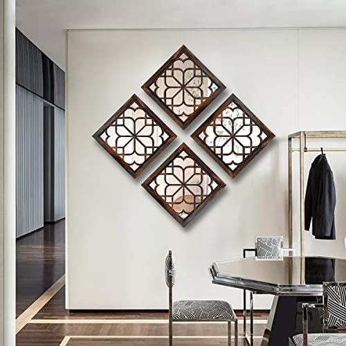 Wocred 2 PCS Square Wall Mirror,Gorgeous Rustic Farmhouse Accent Mirror,Caramel Color Entry Mirror for Bathroom Renovation,Bedrooms,Living Rooms and More(12”x12”) - Image 5