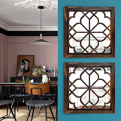 Wocred 2 PCS Square Wall Mirror,Gorgeous Rustic Farmhouse Accent Mirror,Caramel Color Entry Mirror for Bathroom Renovation,Bedrooms,Living Rooms and More(12”x12”) - Image 3