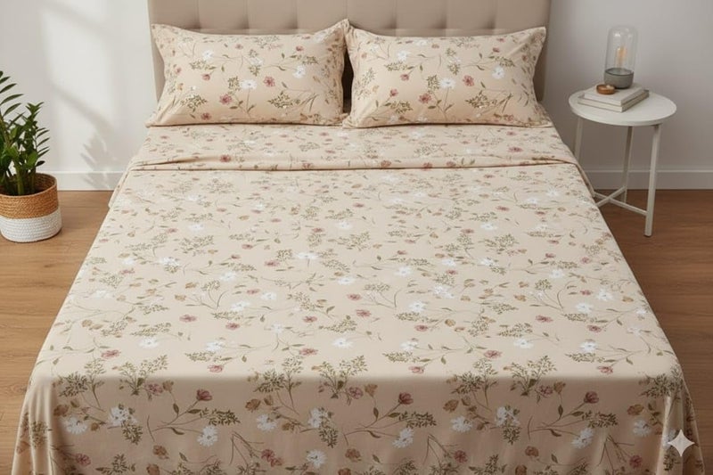 Temoli® King Size Pure Cotton Bedsheet with 2 Pillow Covers (108x108 Inch) – Soft & Breathable Summer Double Bed Sheet | Floral Light Green Design - Image 2