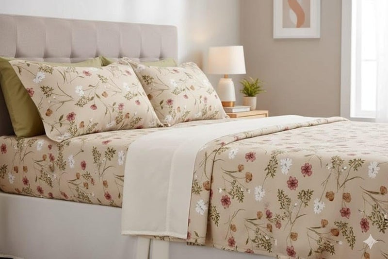 Temoli® King Size Pure Cotton Bedsheet with 2 Pillow Covers (108x108 Inch) – Soft & Breathable Summer Double Bed Sheet | Floral Light Green Design - Image 5