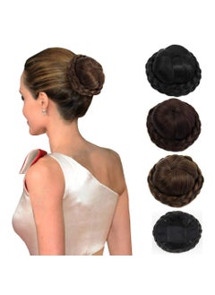 LesafeV Round Braided Top Buns Hair Piece Clip in Chignon Donut Updo Scrunchie Extension for Women Dark BrownLittle Reddish 