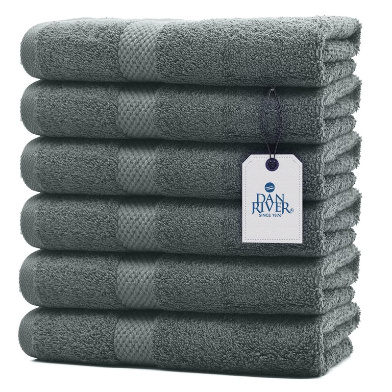 DAN RIVER 6Pack Premium Hand Towels 16x28 Inches  100 Cotton Ultra Soft Lightweight Highly Absorbent Towels for Bathroom Spa Gym Salon Hotel and Travel  550 GSM  Gray