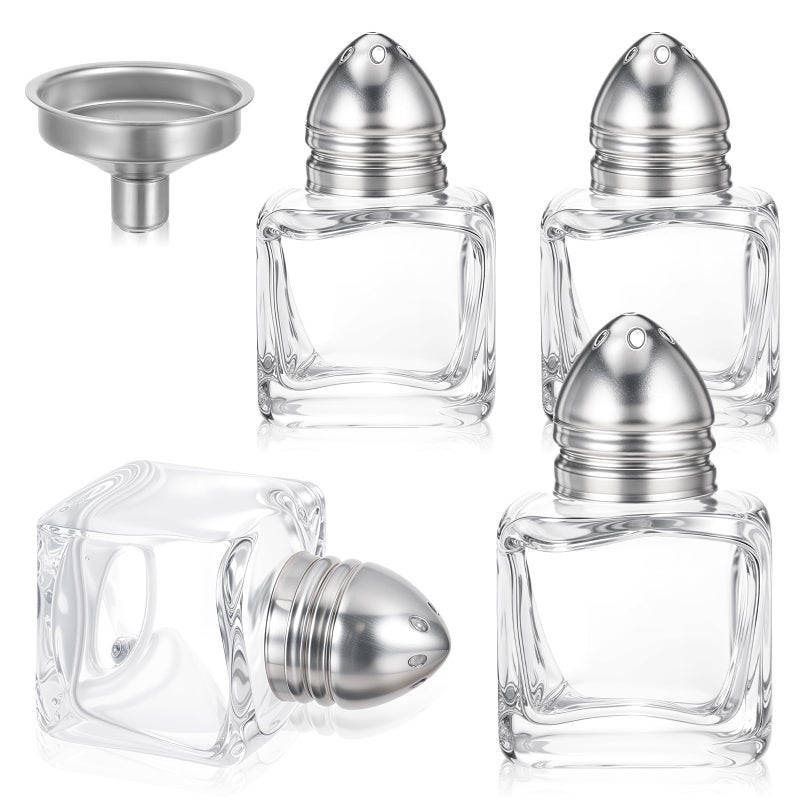 Lnngub 4 Pcs Mini Salt and Pepper Shakers05 oz Mini Salt Shaker Gold Salt and Pepper Shakers Bulk with Funnel Small Salt Shakers Tiny Glass Salt and Pepper shaker for Kitchen Restaurant Travel Camp
