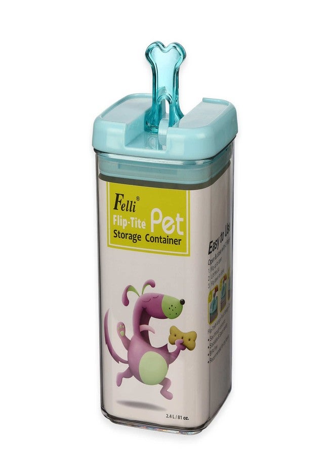 Felli Large 9"H Flip-Tite Bone Square Pet Food Storage Canister in Clear/Blue - Image 1