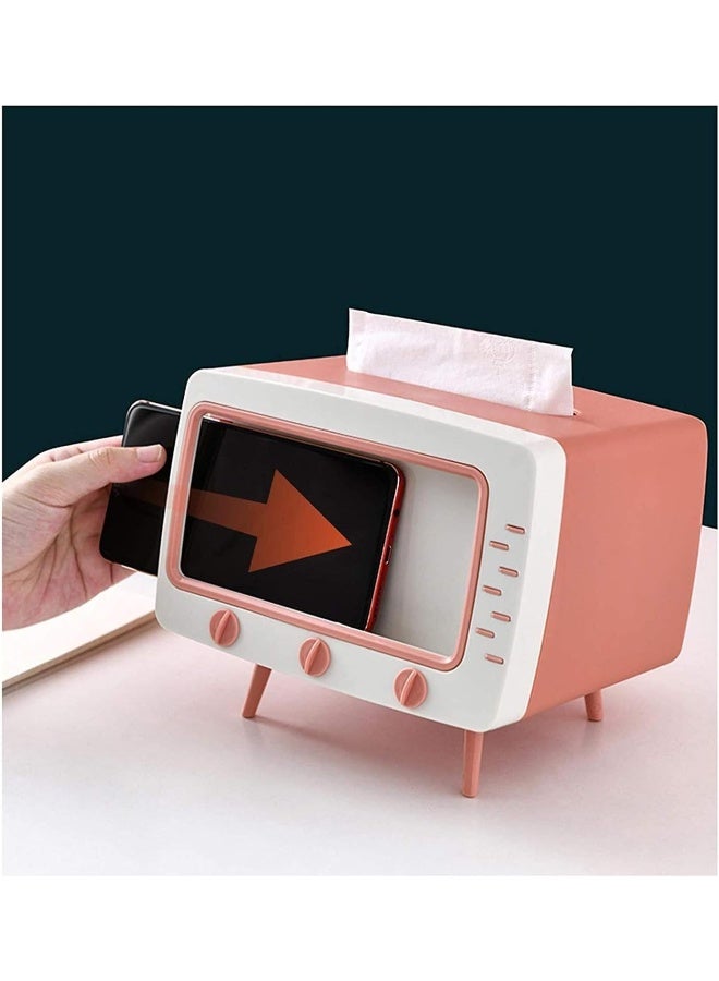 WANGMM Tissue Box Cover - Villa Decor Tissue Storage Box, Tissue Box Holder Retro TV-shaped Desktop Tissue Holder Paper the Facial Tissue Box Can Free Your Hands to Watch Videos Easily  - Image 3