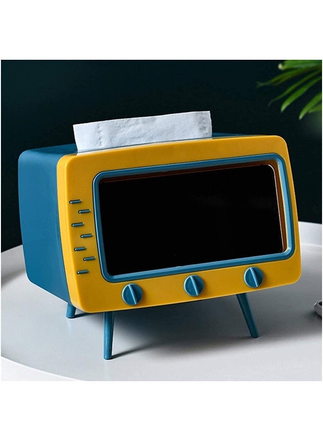 WANGMM Tissue Box Cover - Villa Decor Tissue Storage Box, Tissue Box Holder Retro TV-shaped Desktop Tissue Holder Paper the Facial Tissue Box Can Free Your Hands to Watch Videos Easily  - Image 1