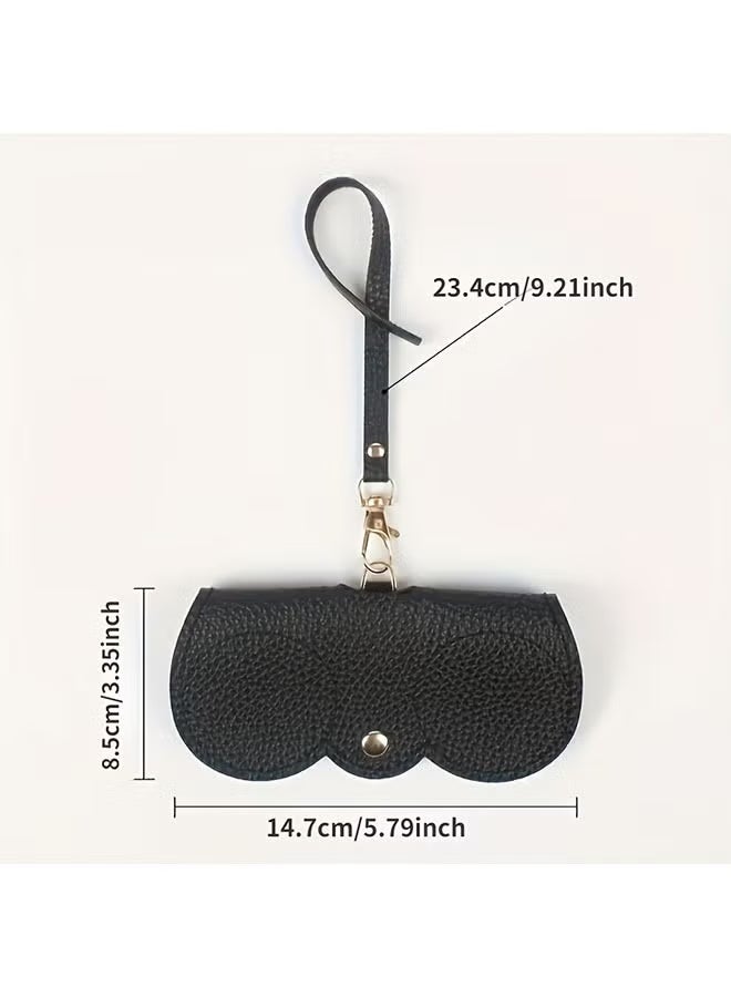 حافظة نظارات جلدية مع حزام - حقيبة نظارات شمسية محمولة قابلة للطي، إغلاق بزر كبس (أسود) - Image 3