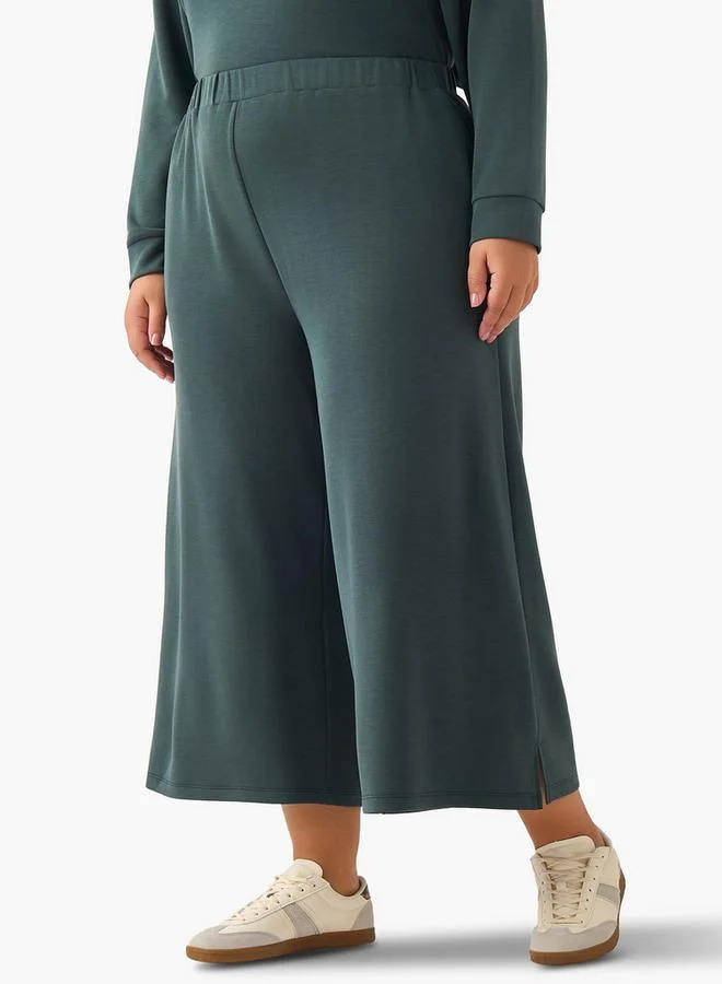Ulla Popken Ulla Popken Relaxed Fit Elasticated Waist Wide Leg Pants