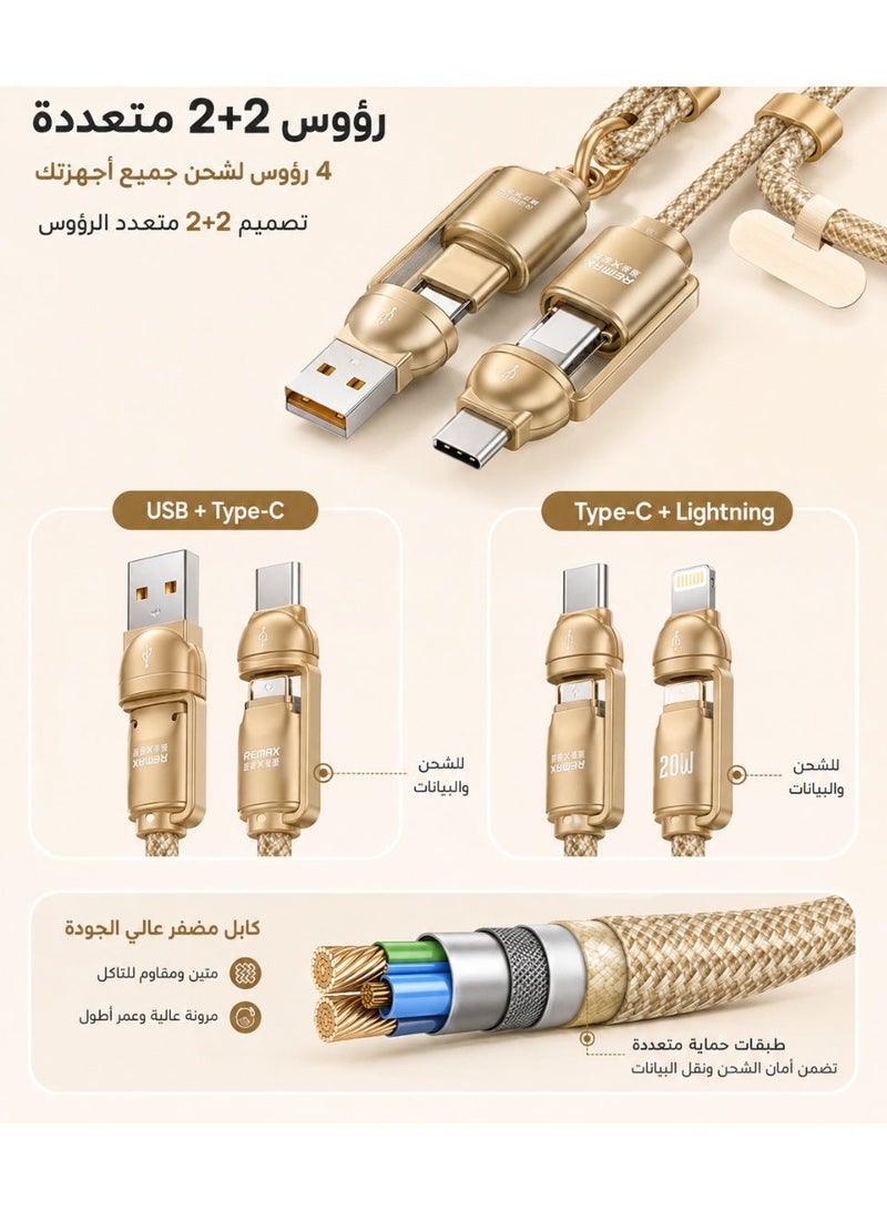 ريماكس كابل شحن سريع 240 واط مع حبل تعليق، كابل USB متعدد الواجهات من سبائك الزنك، كابل مجدول متين 2-في-1 للشحن ونقل البيانات للكمبيوتر المحمول والهاتف والتابلت - Image 3
