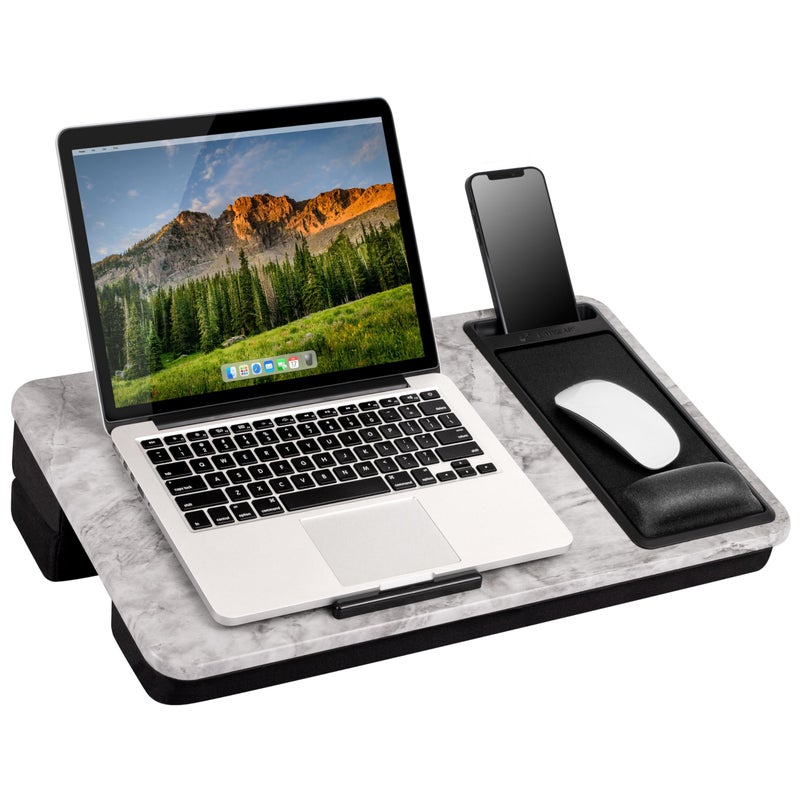 LAPGEAR Extra Large Adjustable Lap Desk â€“ Fits Laptops up to 17.3â€, Adjustable Cushion, Memory Foam Wrist Rest, Mouse Pad, Device Ledge, & Phone Slot â€“ White Marble - Style No. 88101 - Image 1