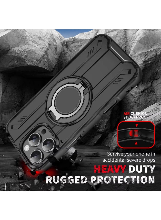 X-level for iPhone 17 Pro Max Magnetic Case, Compatible with MagSafe, 10ft Drop Test Hard Rugged, 360 Rotating Ring Kickstand Shockproof Protection Phone Case iPhone 17 Pro Max Cover, Black - Image 2