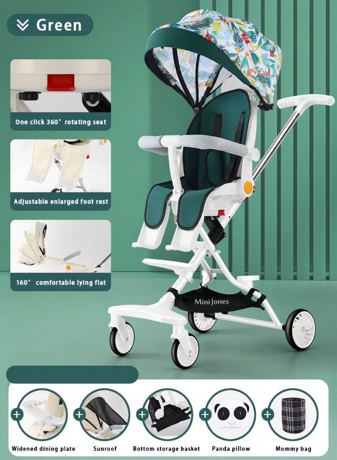 مينيجونز عربة أطفال ميني جونز متعددة الوظائف، تدور 360 درجة، قابلة للطي باللون الأخضر - Image 1