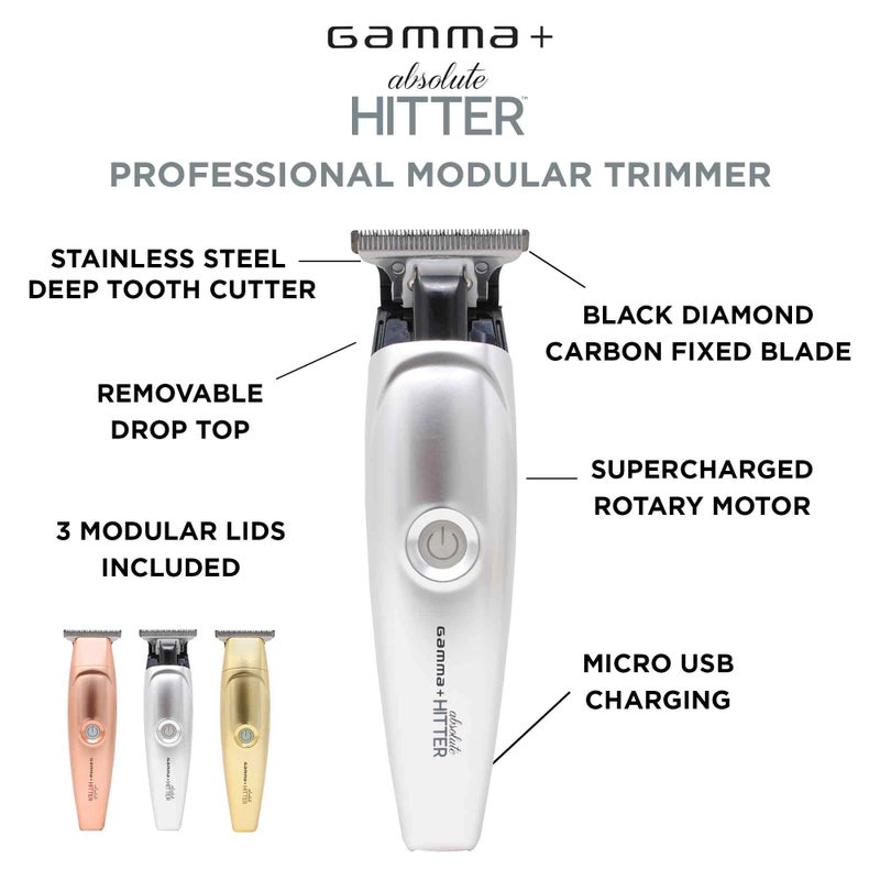 GAMMA+ Absolute Hitter Professional Cordless Hair Trimmer, Modular Color Lids, 3 Guards, 3 Modular Color Lids Included (Matte Chrome, Rose Gold, Gold) - Image 3