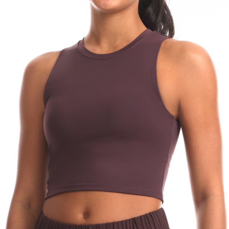 Haowind Sports Bras for Women Removable Padded Athletic Yoga Running Crop Tops Sleeveless Gym Workout Tops (Brown M) - Image 1