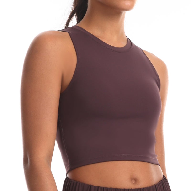 Haowind Sports Bras for Women Removable Padded Athletic Yoga Running Crop Tops Sleeveless Gym Workout Tops (Brown M) - Image 4