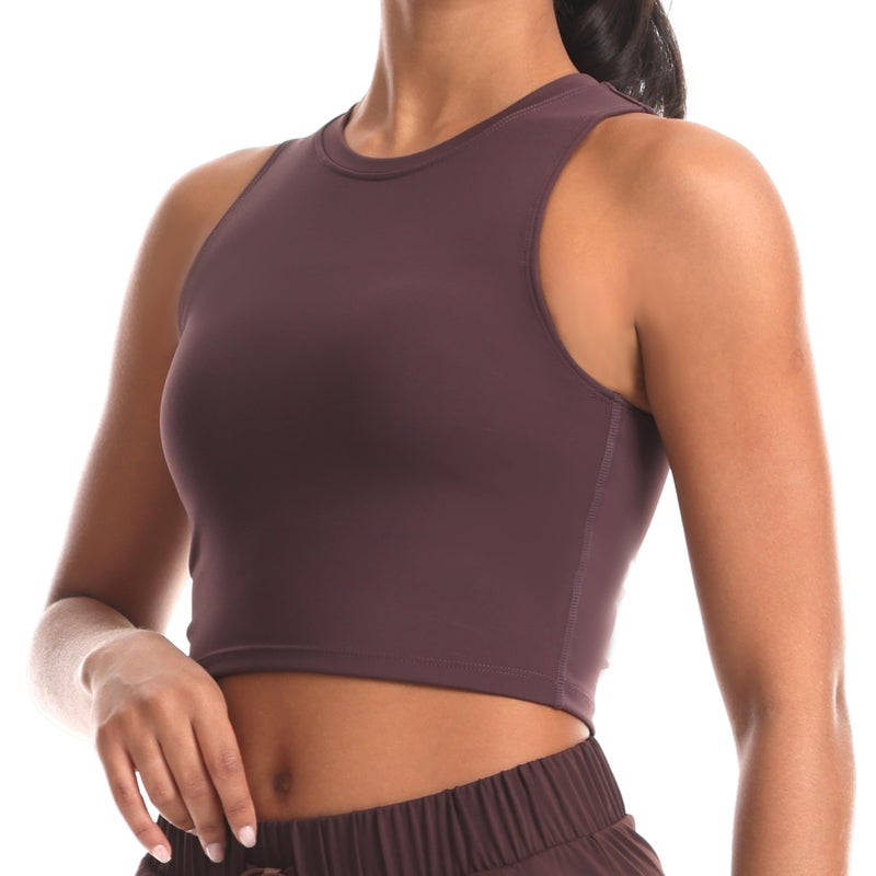 Haowind Sports Bras for Women Removable Padded Athletic Yoga Running Crop Tops Sleeveless Gym Workout Tops (Brown M) - Image 5