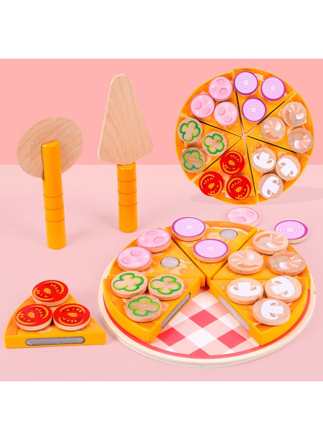 Children's Educational Hands-on Pizza Simulation Toys Wooden Simulation Play-house Mushroom Pizza Chopping Toys-Color:OJR-pizza Chicele (yellow) Green Box - Image 2